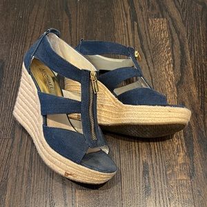 Michael Kors Navy Wedge Sandals Size 8